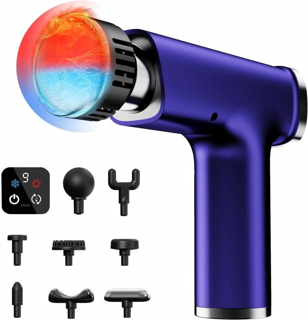 Massage Gun with 9 Replacement Heads, Massage Gun with Heat and Cold, Deep Tissue Massager for Muscle Recovery, Handheld Electric Muscle Massager for Sore Muscles and Back Pain Relief,
