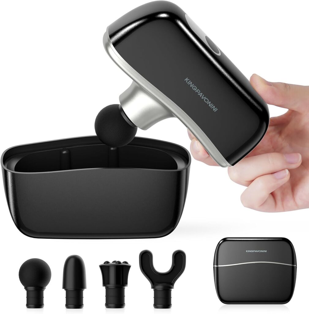 KingPavonini Mini Massage Gun with All-in-One Storage Case, FSA HSA Eligible, Pocket-Sized Small Massage Gun Deep Tissue, 0.5 lbs Portable Percussion Massager for Travel, Gym, Gift for Women Men