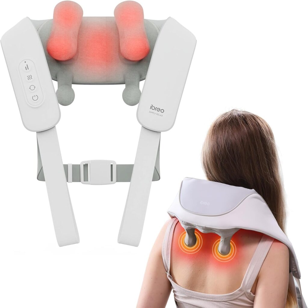 Cordless Shiatsu Neck and Back Massager with Heat, 10 Mins x 12 Uses, 3 Massage Modes & 2 Intensity Levels, 3D Kneading Deep Tissue for Pain Relief, Voice Prompt & Smart Memory, Relax for Women, Men