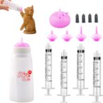 Kitten Bottle Feeding kit with Feeding Nipple and Syringe, Soft Silicone Nursing Pet Feeding Bottle, Ventilation Valve Resistant Tearing for Small Puppies, Kittens, Rabbit (S Nipple-Pink)