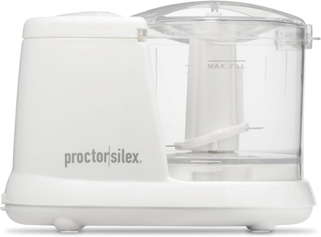 Proctor Silex Durable Electric Vegetable Chopper & Mini Food Processor for Chopping, Puree & Emulsify, 1.5 Cup, White