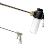 High Pressure Garden Hose Nozzle Sprayer with 3.5oz Plastic Soap Dispenser Bottle, Heavy Duty Car Wash Foam Gun, Adjustable Nozzle for Gardening, Solar Panel Cleaning, Pet Showering (Silver)