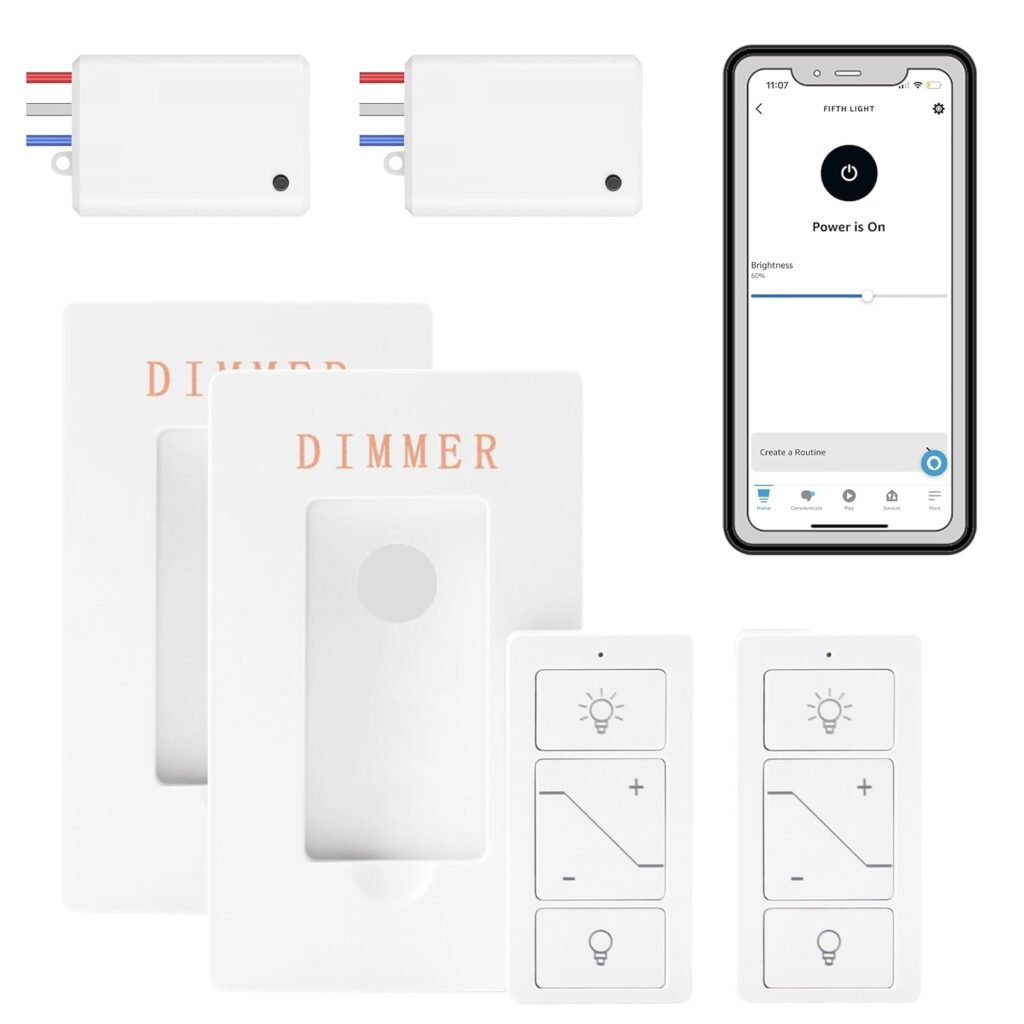 Wireless Dimmer Light Switch and Receiver Compatible With Alexa – Smart Wall Switch for Ceiling Lights, Fans, Lamps