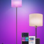 YHW Floor lamp for Living Room Works with Alexa & Google, White Linen Lamp Shade LED Bright Tall Standing Smart Floor Lamp with Remote for Bedroom Office, Modern Color Changing Dimmable WiFi Light.