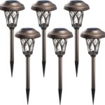 GIGALUMI 6 Pack, Solar Landscape Lights Warm White, Super Bright High Lumen Waterproof Metal Automatic Solar Pathway Yard Lights for Path, Garden, Lawn, Patio and Walkway