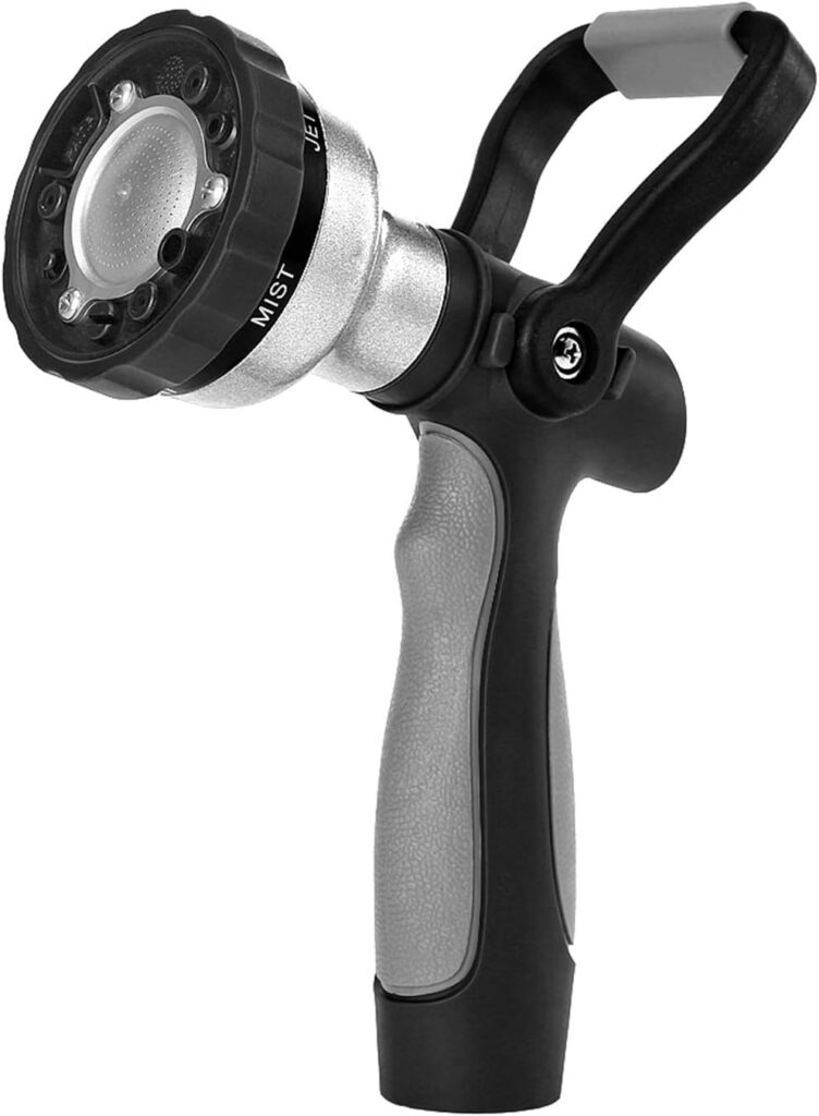 GREEN MOUNT New Patent Garden Hose Nozzle, Heavy Duty Water Nozzle, High Pressure Fireman Style Nozzle with Ergonomic Handle to Water Lawn and Garden, Black