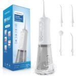 TUREWELL Water Dental Flosser for Teeth/Braces, 310 ML Portable Cordless Oral Irrigator with 5 Modes, IPX7 Waterproof Electric Water Flossing with 4 Replacement Jet Tips for Travel and Home, White