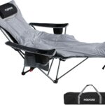 Reclining Camping Chair with Removable Footrest Lounge Chair with Headrest, Cotton Cushion, Portable Adjustable Folding Chairs