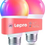 Lepro B1 AI Smart Light Bulbs – WiFi & Bluetooth RGBWW Color Changing LED Bulb Compatible with Alexa & Google Assistant, AI Generated Lighting LLM, AI Voice Control, Music Sync, 2.4GHz Only, 2 Pack