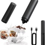 CIRCLE JOY Rechargeable Milk Frother Hanheld, Dual Spring Whisk Electric Coffee Frother, Portable Hand Frother Wand Drink Mixer for Matcha Lattes Cappuccino, Kitchen Gifts, Black