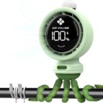 Portable Stroller Fan, Bladeless Fan, Battery Rechargeable Car Seat Cooling Fans, Automatic Oscillating Clip On Fans with Air Turbo Tech, LED Night Light, Suitable for Crib Travel Bike (Green)