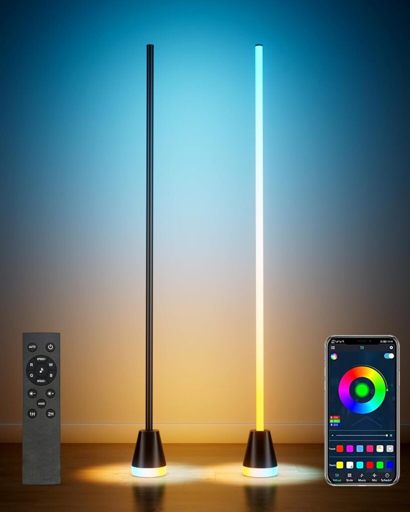 2 Pcs RGB Corner Floor Lamp, 60 Inch 344 LEDs Bright Standing Lamps for Bedroom with APP and Remote, Modern Floor Lamp with Music Sync and 16 Million Colors Changing Ambient Lighting