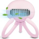 Portable Bladeless Fan – Mini Handheld Fan with Flexible Tripod, Clip-on for Stroller, Car Seat, Crib, Bike and Desktop – 3 Speeds, Rechargeable Battery Operated (Pink)