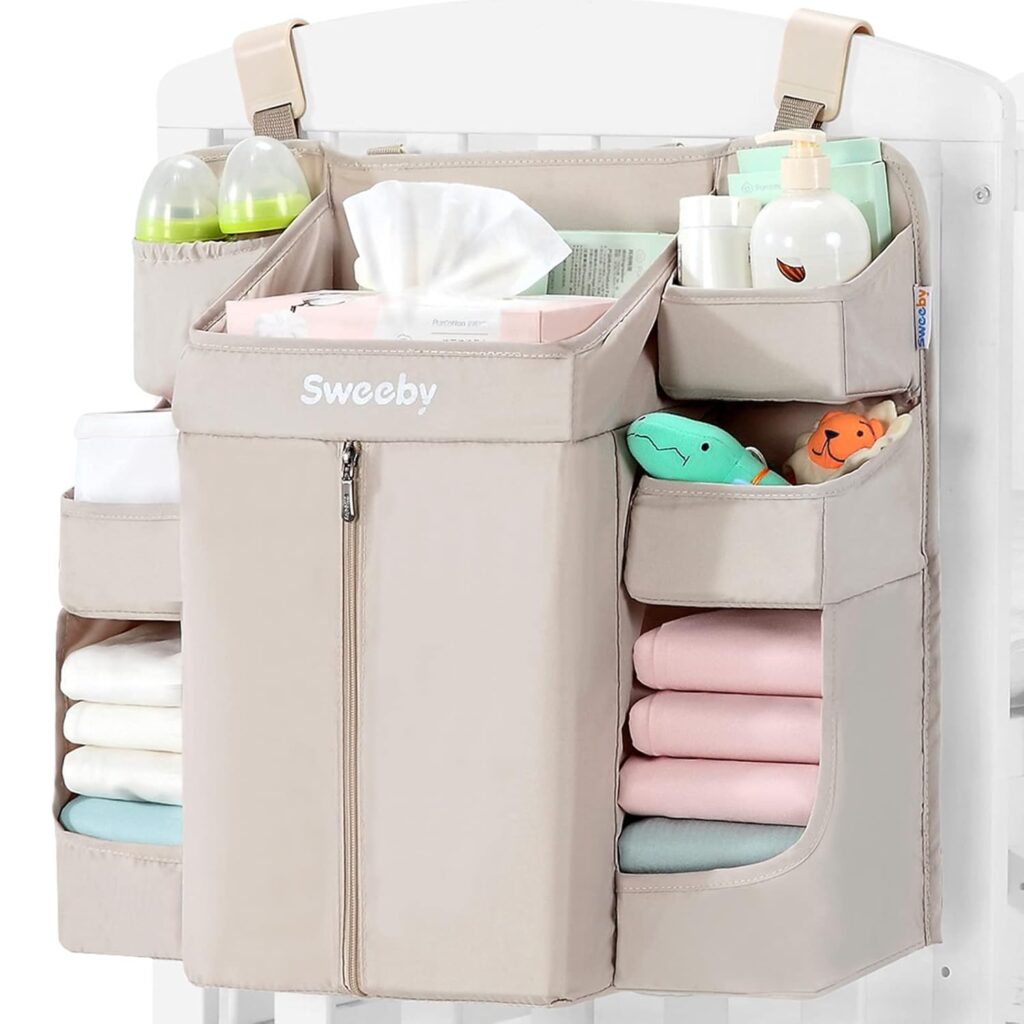 Sweeby Diaper Organizer for Changing Table and Crib – Nursery Diaper Stacker Hanging Caddy for Baby Essentials