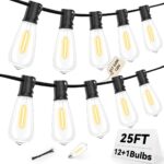 ST40 25FT Outdoor LED String Lights with 12+1 Shatterproof Bulbs,E17 Socket, 2700K Warm White,Weatherproof, 0.6W LED,for Patio,Porch, Deck,Gazebo,Bistro,Garden,Wedding,Party Decor