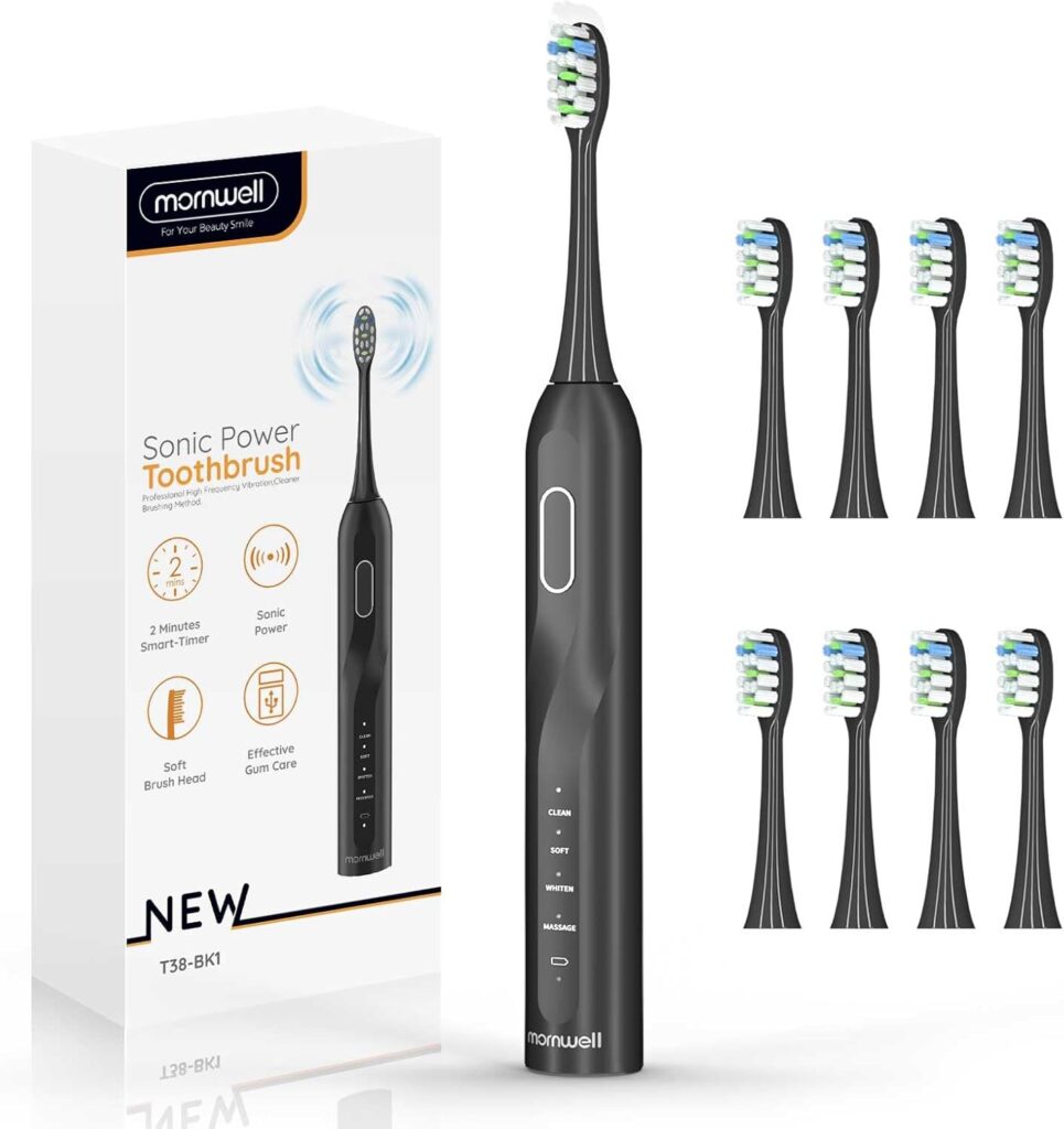 Sonic Electric Toothbrush – 5X More Effective Cleaning, 8 Brush Heads, 4 Modes, Low Noise Design for Adults