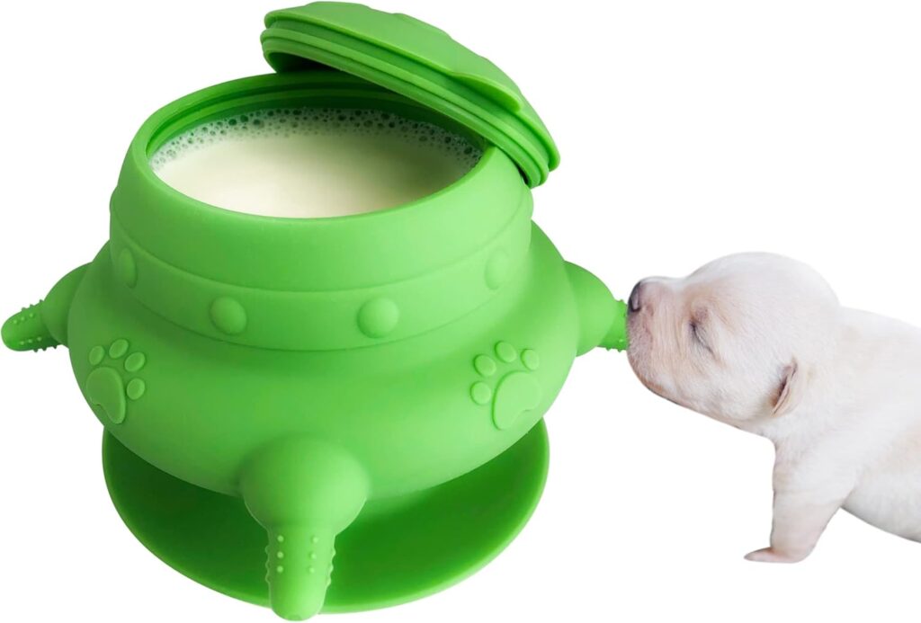 Newborn Puppy and Kitten Feeder, Milk Feeding Bowl – 4-Nipple Design for Easy Nursing of Small Pets,Green