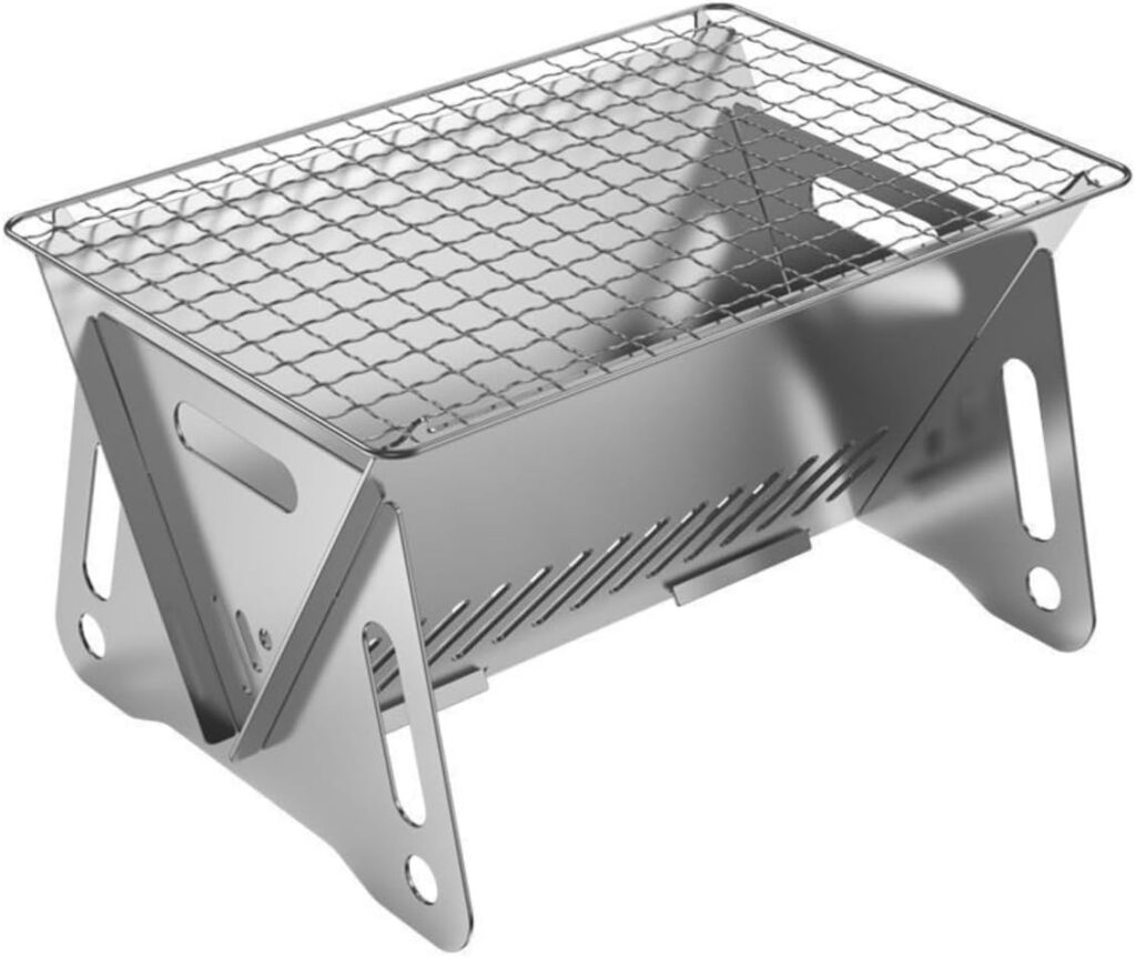 WINB Portable Folding BBQ Grill for 1-2 People – Mini Charcoal Grill for Camping, Compact Stainless Steel Fire Pit with Carry Bag, Outdoor Grill for Backyard, Hiking & Picnic (8.2X5.5 IN)