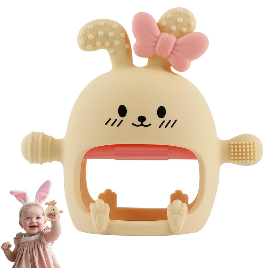 Chuya Bunny Teether Toys,Bunny Teething Mittens for 0-12 12-24 Months Baby Infant Textured BPA-Free Silicone Chew Toys Soothe Sore Gums