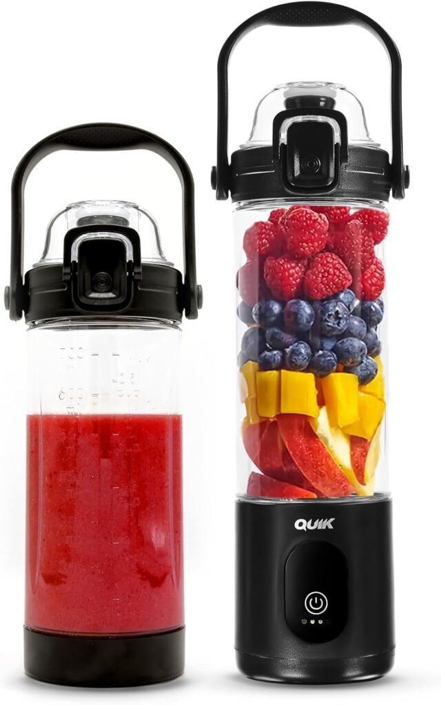 Portable Blender – Cordless 24oz. Personal Blender for Shakes and Smoothies, Licuadora, BPA Free – Ice Crush, Dishwasher safe parts, Waterproof, Triple Batteries, Juicer Cup, Black