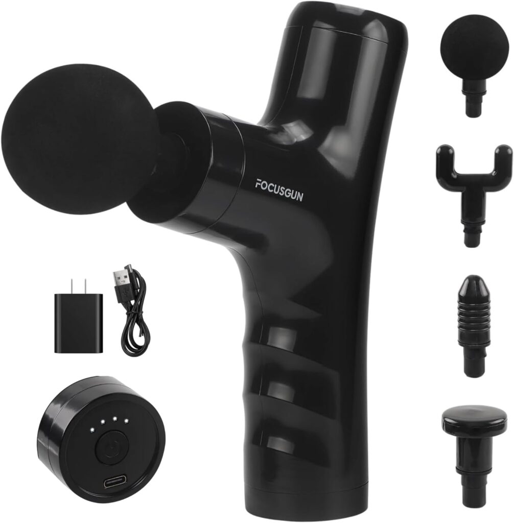 Ergonomic Massage Gun – Athletes, Relieves Muscle Soreness, Travel Size with Rechargeable Battery (Charger Included)