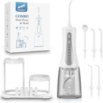 350ML Water Dental Flosser Teeth with Stand Convenient Storage, 5 Modes Portable Cordless Oral Irrigator, Electric Rechargeable IPX7 Waterproof for Home Travel Teeth Cleaning (White)