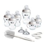 Tommee Tippee Natural Start 12 Piece BPA Free Bottle Set, Includes 2 x 5 oz, 3 x 9 oz, 1 x 11 oz Bottles, Newborn 0+ Months, Slow, Medium & Thicker Flow Breast-Like Nipples, Cleaning Brush, Clear