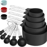 TILUCK Measuring Cups & Spoons Set, Stackable Cups and Spoons, Nesting Measure Cups with Stainless Steel Handle, Kitchen Gadgets for Cooking & Baking (Black)