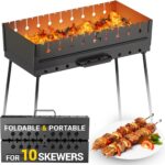 Charcoal Grill for 10 Skewers – Portable Barbecue Kabob Camp Grills – Foldable Metal Mangal – Kebab Shish BBQ for EDC Picnic Outdoor Cooking Camping Hiking NB10