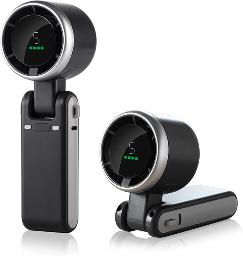 Turbo Mini Portable Fan, 3600mAh Rechargeable Battery Operated with LED Display, 180 Foldable 3 in 1 Personal Small Fan with 5 Speeds for Travel/Outdoor/Home (Black)