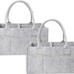2 Pack Baby Diaper Organizer Bags, Portable Diaper Storage with Dividers, Foldable Nursery Storage Baskets, Newborn Essentials, Baby Shower Gifts (Gray)