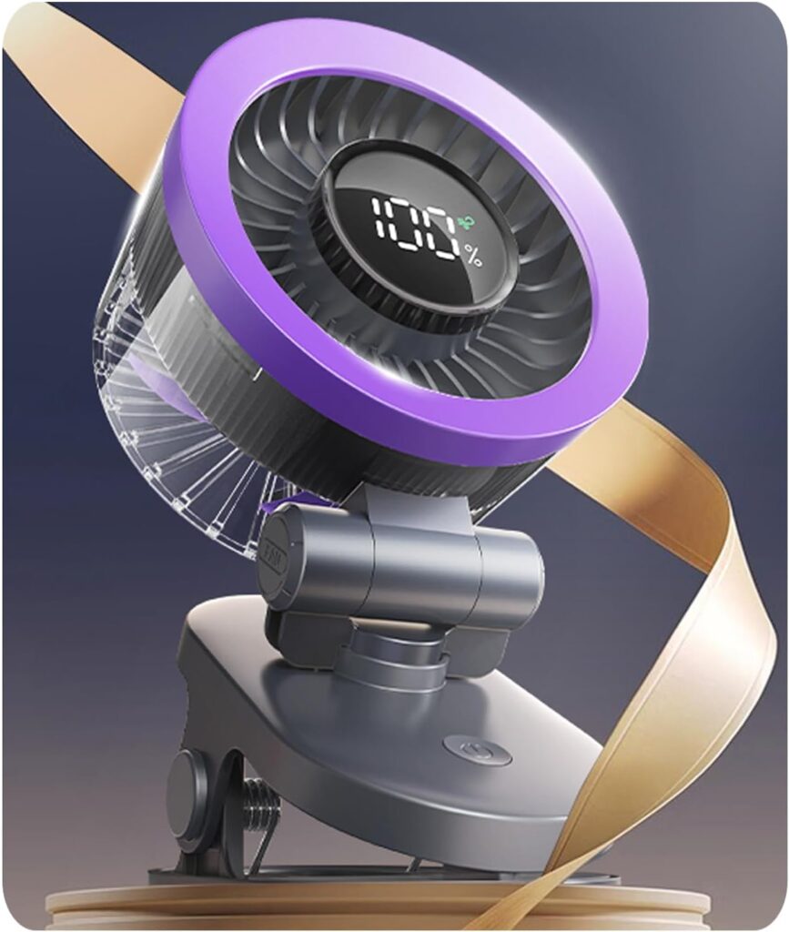 Portable Clip on Fan Battery Operated, 100 Speeds Quiet Digital Display Portable Fan, USB Rechargeable Personal Desk Fan for Desk Table Home Office Stroller Camping Golf Cart