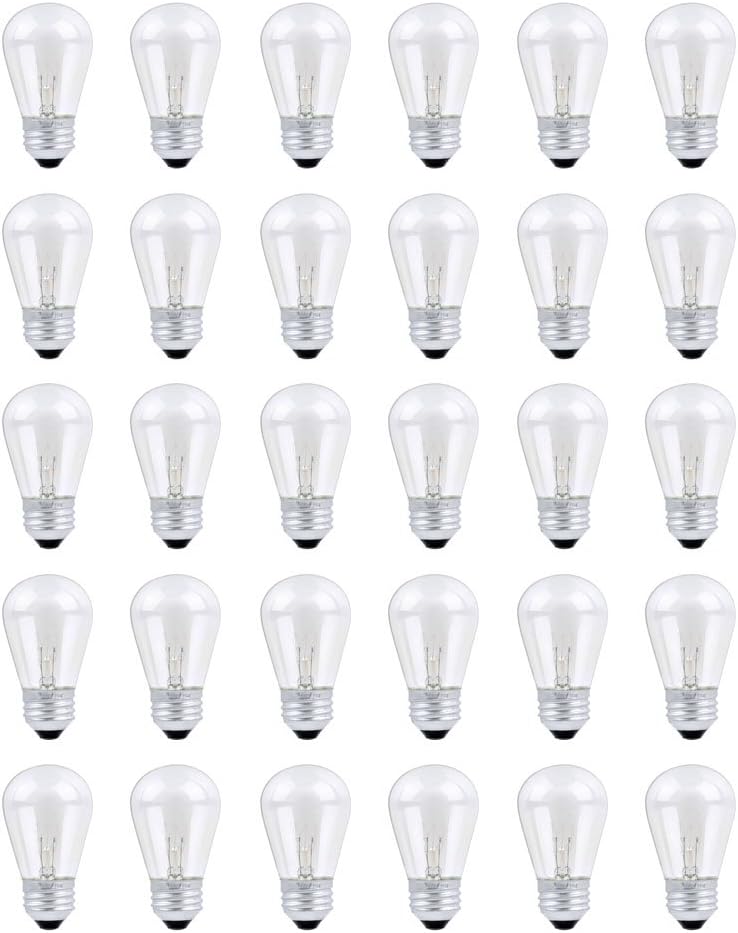 30 Pack S14 Outdoor String Light Bulbs Set orange, 120V 11W Clear Outdoor Patio Vintage Light Shatterproof Bulbs