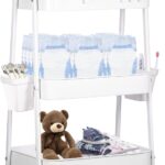 Baby Diaper Caddy Cart 3-Tier Metal Rolling Cart Nursery Storage Organizer for Baby Diapers and Newborn Essentials Storage