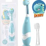 Papablic Toddler Sonic Electric Toothbrush Kids for Ages 1-3 Years, Baby Electric Toothbrush with Cute Dino Cover and Smart LED Timer, 2 Brush Heads (Debby)