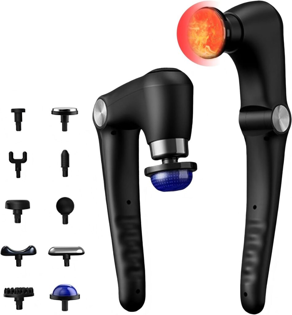 Massage Gun with 10 Replacement Heads, Massage Gun with Heat, Back Massager for Pain Relief Deep Tissue, Massager for Shoulder & Back Muscle Recovery,