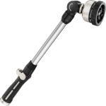 FANHAO Metal Garden Hose Wand, 16-Inch Heavy Duty Watering Wand with 9 Spray Patterns, 180° Rotating Long Garden Hose Nozzle Thumb Flow Control, Ideal to Water Hanging Baskets and Shrubs -Black