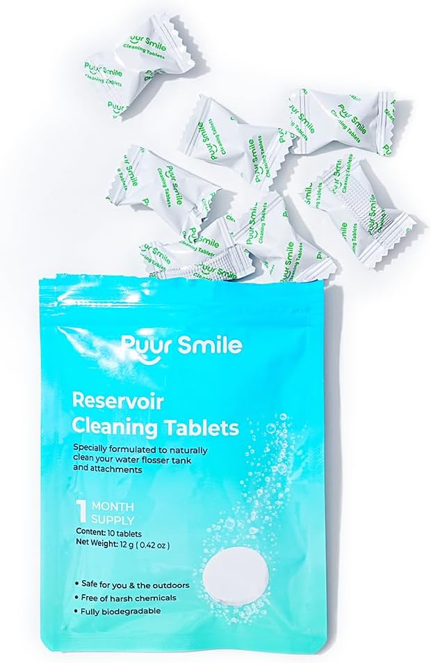 Water Flosser Reservoir Cleaning Tablets – 1 Month Supply – Deep Clean for Water Tank & Attachments – Natural Ingredients, Biodegradable, Safe & Easy to Use (10 Tablets)