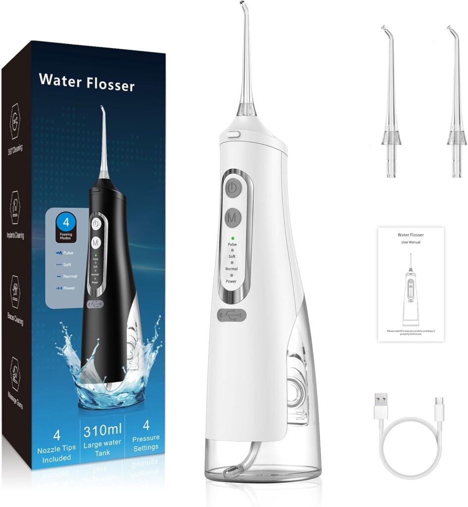 Cordless Water Dental Flosser for Teeth Cleaning – Portable Rechargeable Oral Irrigator with 4 Modes Large Water Tank – IPX7 Waterproof Powerful Battery Water Dental Picks for Travel Home Use