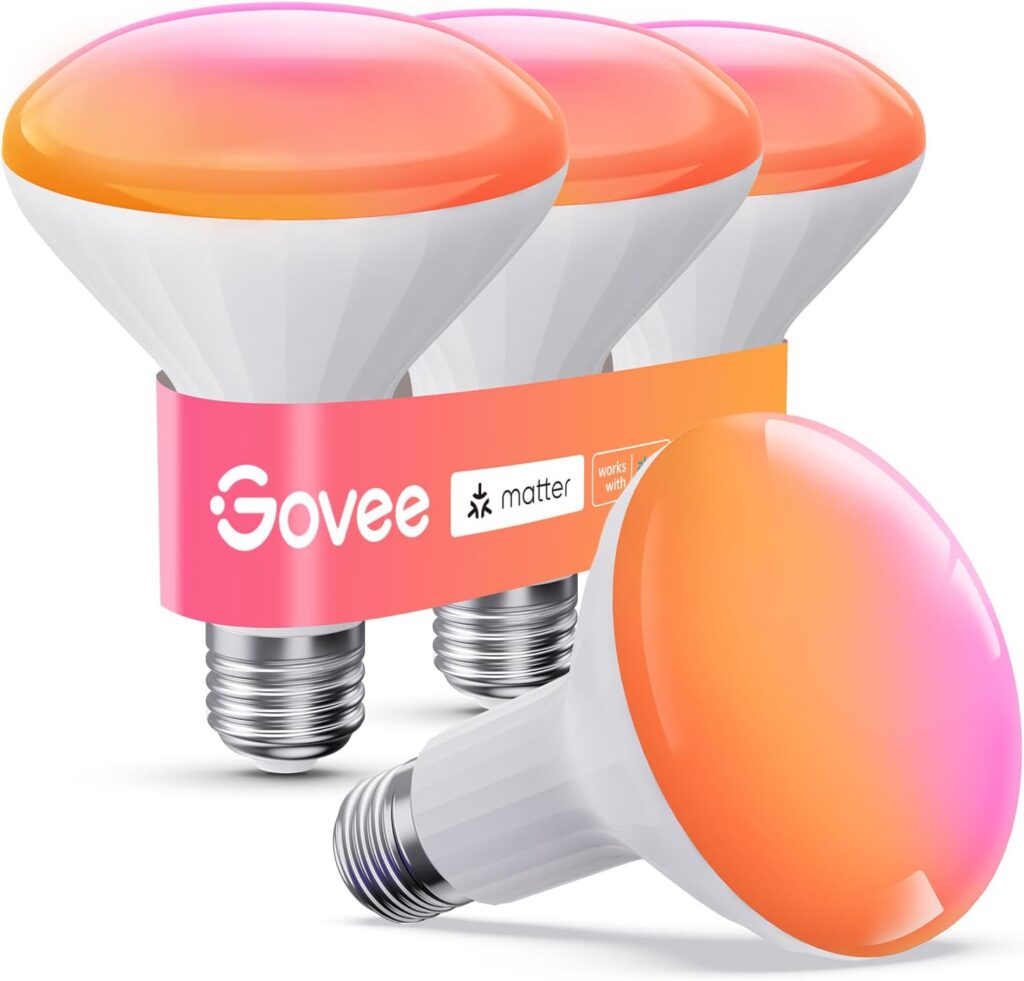 Govee BR30 Smart Light Bulbs, Works with Matter, Alexa and Google Assistant, LED Light Bulb, WiFi RGBWW Color Changing Flood Light Bulbs, Recessed Can Light Bulb, 2.4Ghz only, 850 Lumen, 4 Pack