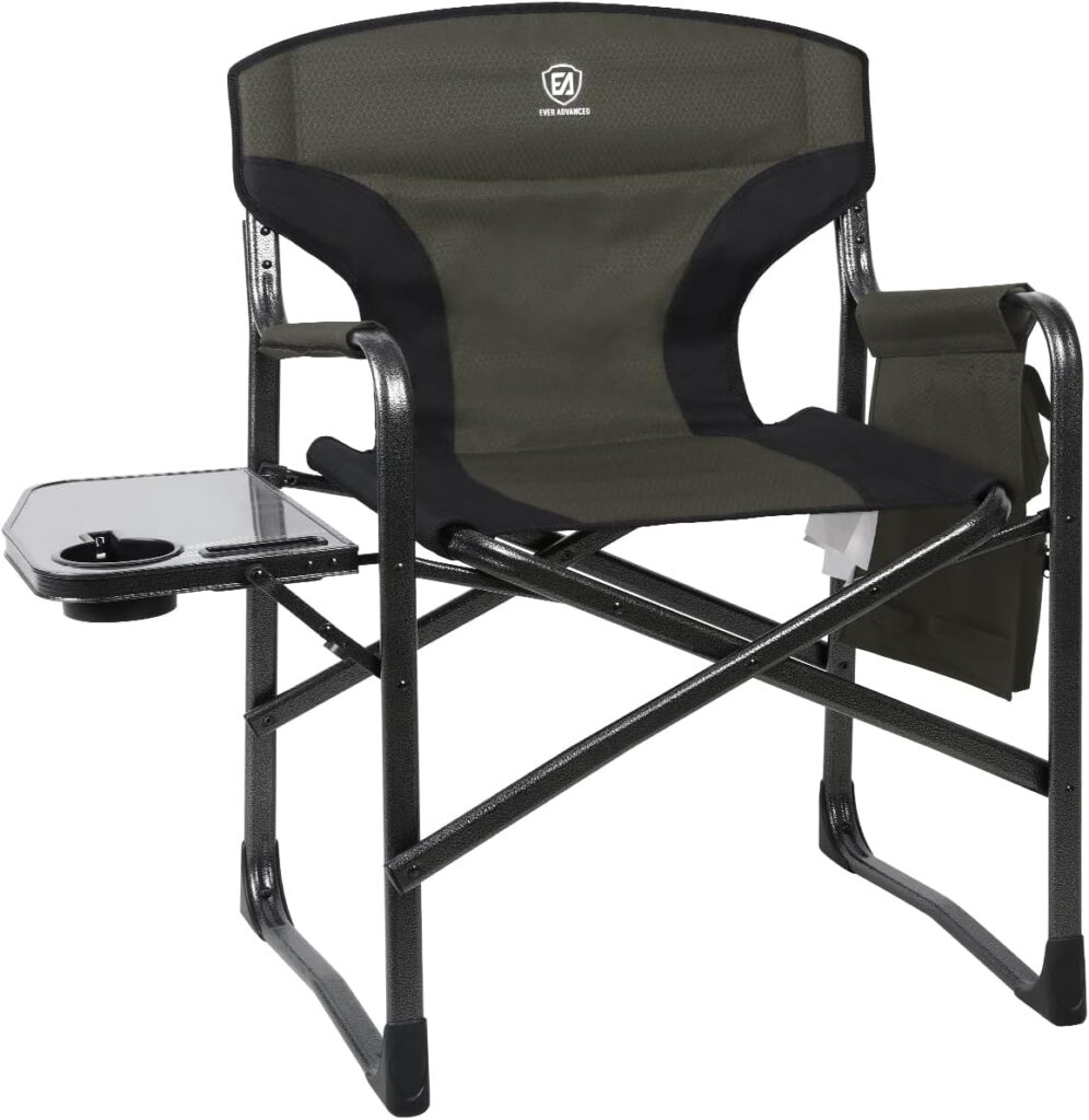 EVER ADVANCED Lightweight Folding Directors Chairs Outdoor, Aluminum Camping Chair with Side Table and Storage Pouch, Heavy Duty Supports 350LBS