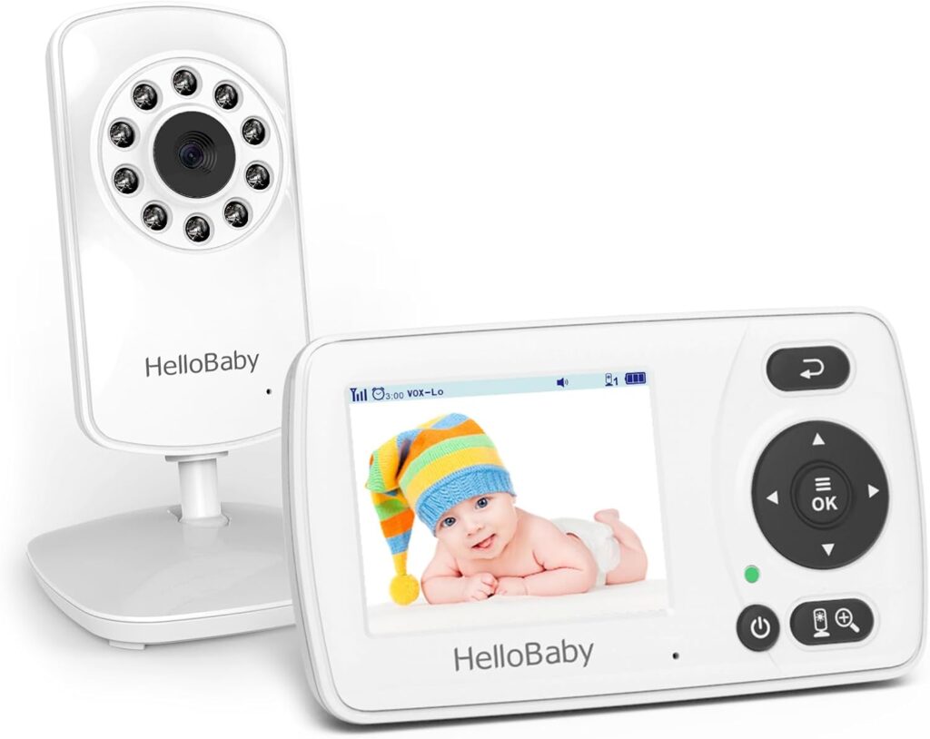 Hellobaby HB30 Video Baby Monitor with Digital Camera and Audio, No WiFi No App Safety Baby Monitor, 8 Languages, Auto Night Vision, 1000ft Transmission Range, 2.4 inch Portable Screen, White