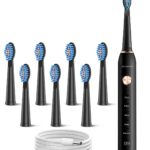 Teeth & Gums Care Electric Toothbrush, IPX7 Waterproof Sonicare 38000VPM, Fast Charge Long Last with Intelligent Time Reminder 5 Optional Modes Dupont Brush Heads, Travel, Indoor, Outdoor, Black