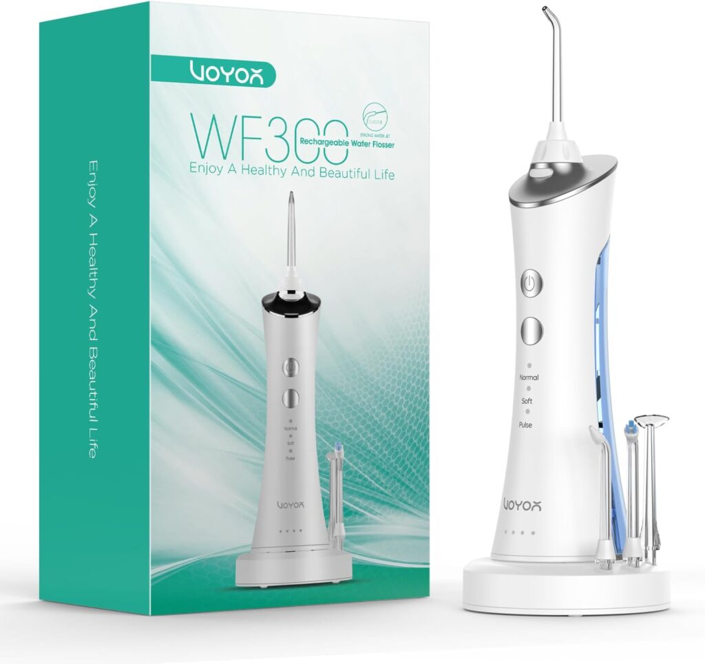 VOYOR-HEALTH Water Dental Flosser for Teeth Cordless, Portable Oral Irrigator with 3 Modes 4 Tips, IPX7 Waterproof Rechargeable Electric Flosser for Teeth Deep Cleaning for Travel Home WF300 (Blue)
