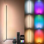 RGBWW Corner Lamp, Color Changing Floor Lamps for Living Room, Compatible with Alexa, Google Home, WiFi APP Remote Control, 2700k-6500k Smart LED 61″ Tall Standing Lamp for Bedroom Game Room