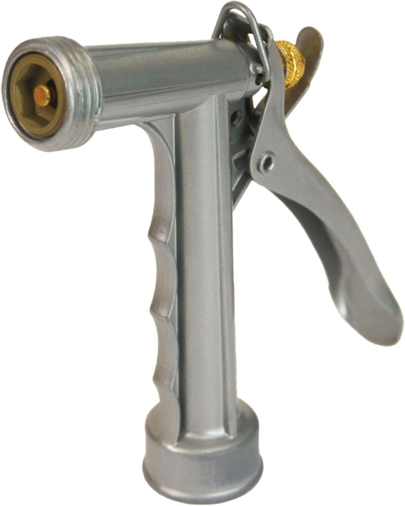 Chapin 4603: Cast Metal Garden Hose Spray Nozzle with Rear Trigger Grip, Threaded Connection Fits Standard Garden Hose, for Gardening, Landscaping, Watering and Outdoor Jobs, Silver