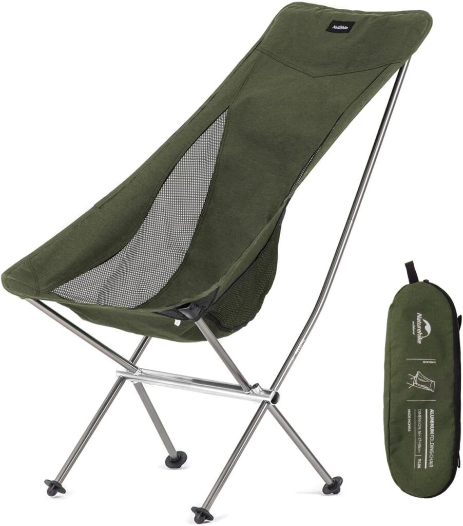 Naturehike Folding Camping Chair, Lightweight High Back Portable Compact Chair, Large Heavy Duty 330lbs for Adults, Hiking Camp Backpacking Festival Travel Beach Picnic Fishing with Storage Bag, Green