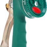 Garden Hose Nozzle, Heavy Duty Metal Spray Nozzle with Tie Rods Made of Brass, High Pressure Hose Nozzle with Non-Slip Grip Handle for Watering Garden, Washing Cars and Showering Pets (Green)