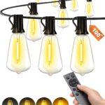 Outdoor Patio String Lights: 100Ft 30M Outside Waterproof Light – Remote Dimmable ST38 Shatterproof Bulb Connectable Hanging Outdoor Electric Lighting – Backyard Yard Gazebo Porch Party