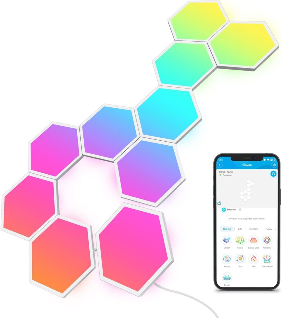 Govee Glide Hexa Light Panels, RGBIC Hexagon LED Wall Lights, Wi-Fi Smart Home Creative Wall Lights with Music Sync, Works with Alexa Google Assistant for Indoor Gaming Decor, 10 Pack